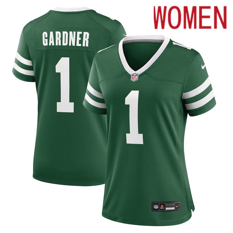 Women New York Jets 1 Ahmad Sauce Gardner Nike Legacy Green Game NFL Jersey